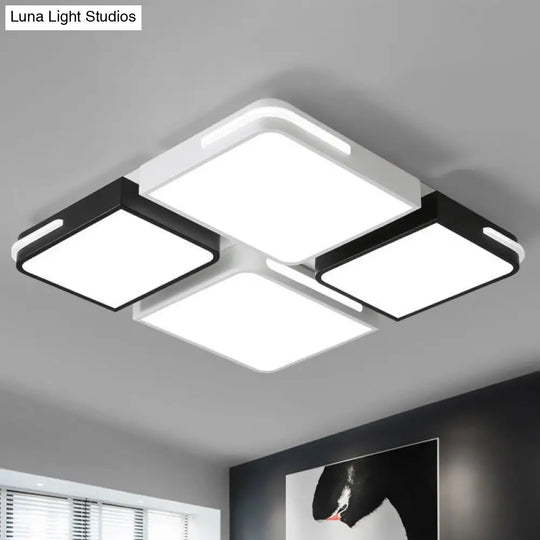 Contemporary Square/Rectangle Acrylic Flush Pendant Light - Led White Mount Lighting