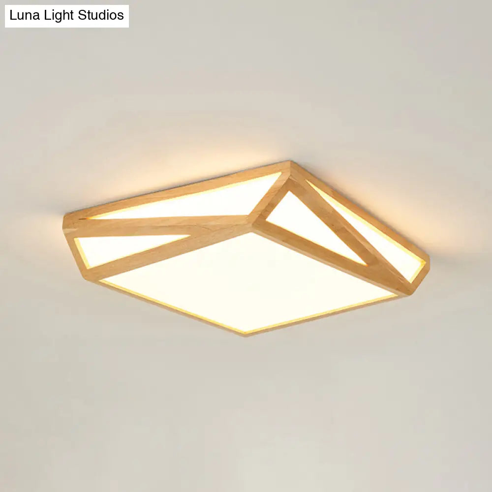 Contemporary Square Wood Ceiling Lamp - 12/18 Led Flush Mount Lighting In Beige With Warm/White