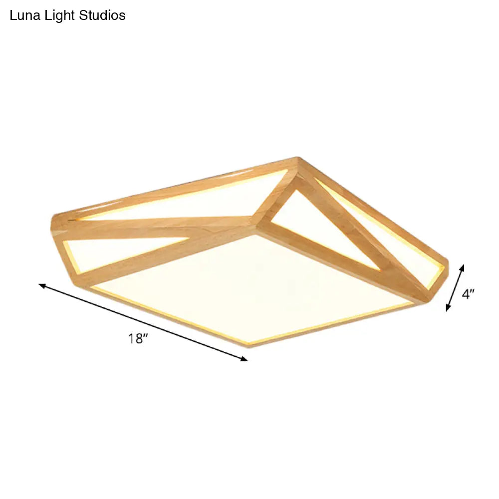 Contemporary Square Wood Ceiling Lamp - 12/18 Led Flush Mount Lighting In Beige With Warm/White