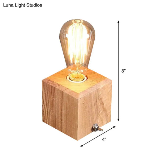 Contemporary Square Wood Table Lamp - Small Desk Light With 1 Bulb In Beige For Living Room