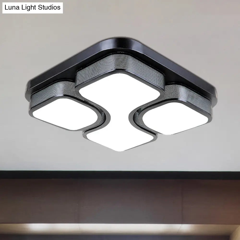 Contemporary Squared Metallic Ceiling Mounted Led Light - 17/21 Black/White Flushmount Warm/White