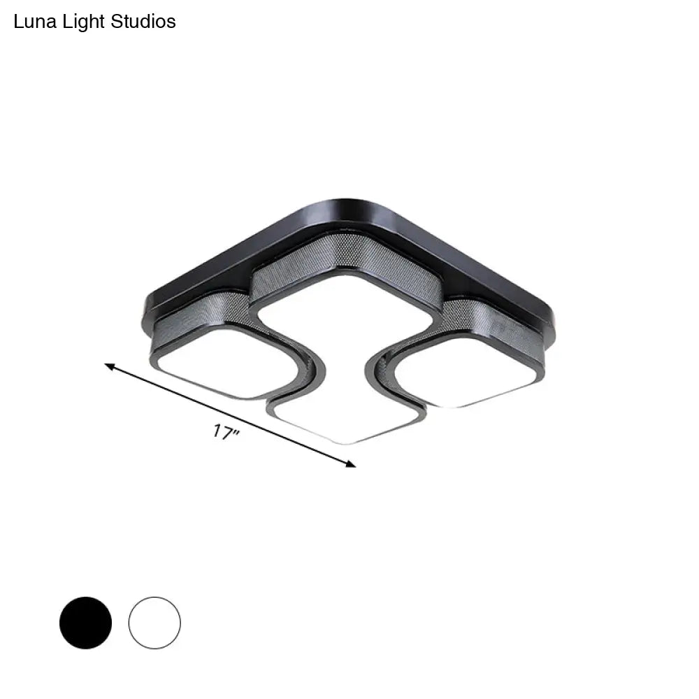 Contemporary Squared Metallic Ceiling Mounted Led Light - 17’/21’ Black/White Flushmount