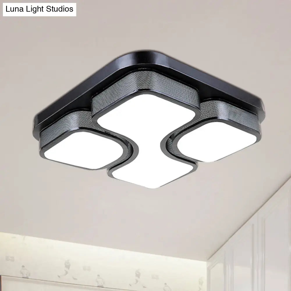 Contemporary Squared Metallic Ceiling Mounted Led Light - 17’/21’ Black/White Flushmount