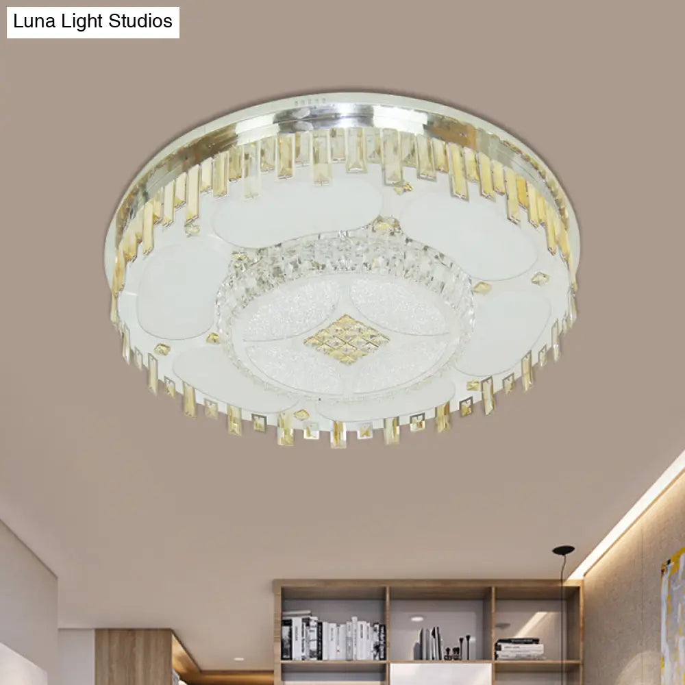 Contemporary Stainless - Steel Ceiling Lamp With Clear Crystal Blocks - Led Flush Mount