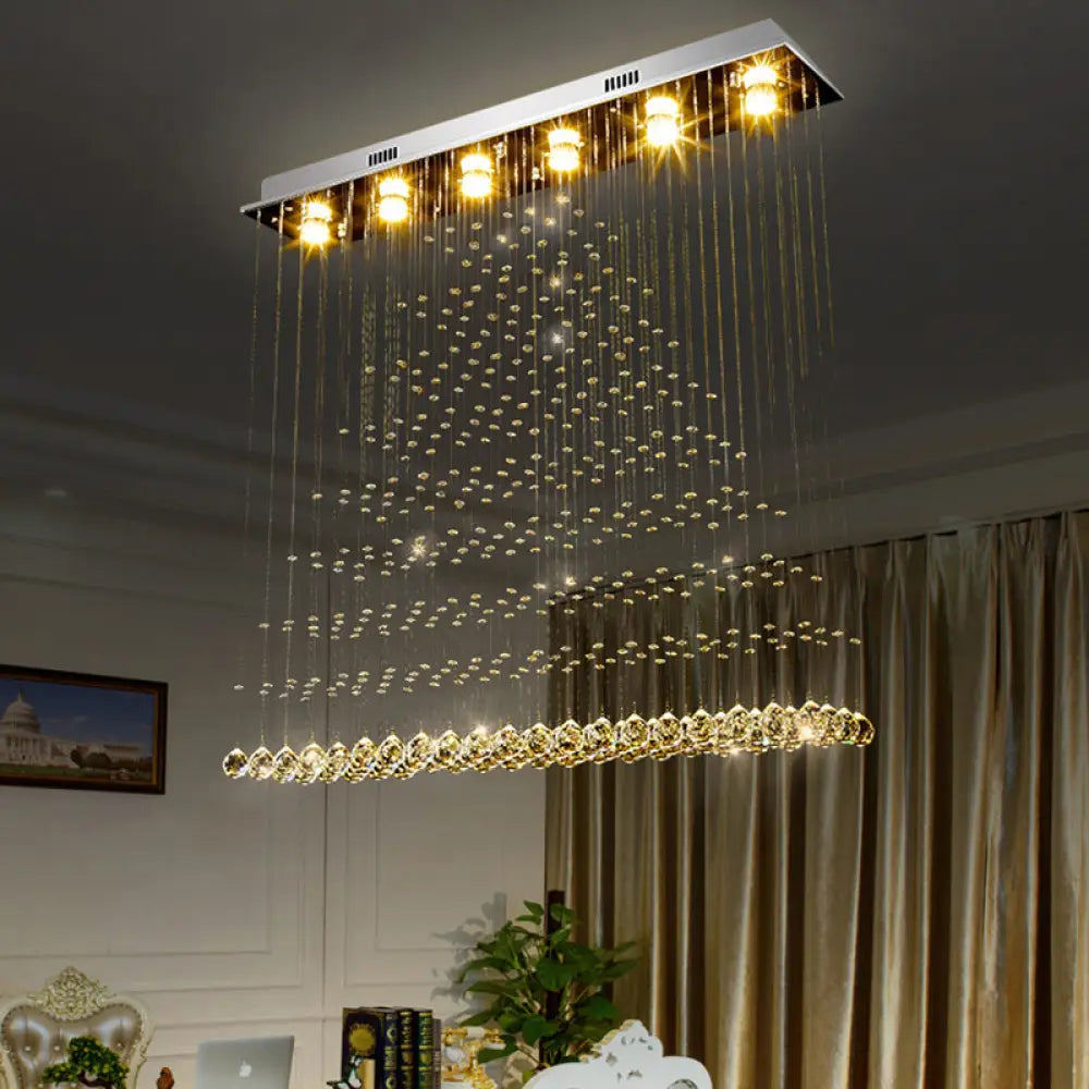 Contemporary Stainless Steel Crystal Flush Mount Ceiling Lamp - 6-Bulb Triangular Flushmount Light