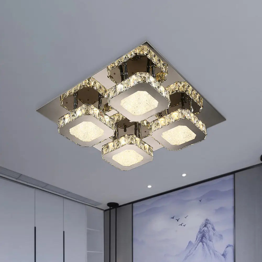 Contemporary Stainless Steel Led Ceiling Lamp With Crystal Accent Stainless-Steel