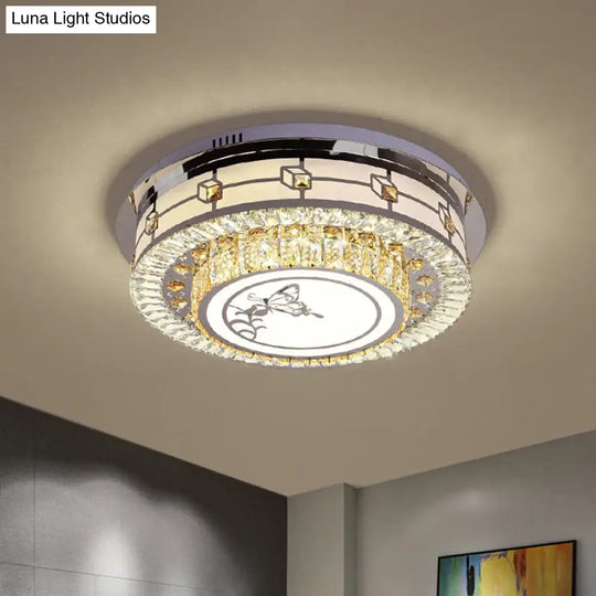 Contemporary Stainless-Steel Led Ceiling Light With Clear Crystal Blocks