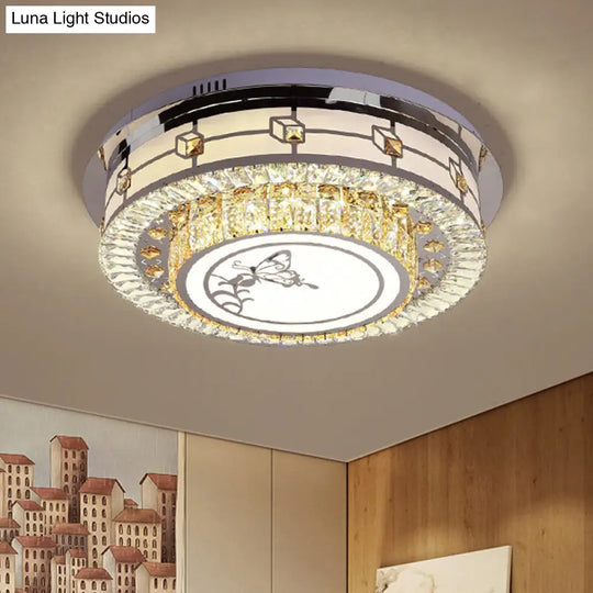 Contemporary Stainless-Steel Led Ceiling Light With Clear Crystal Blocks