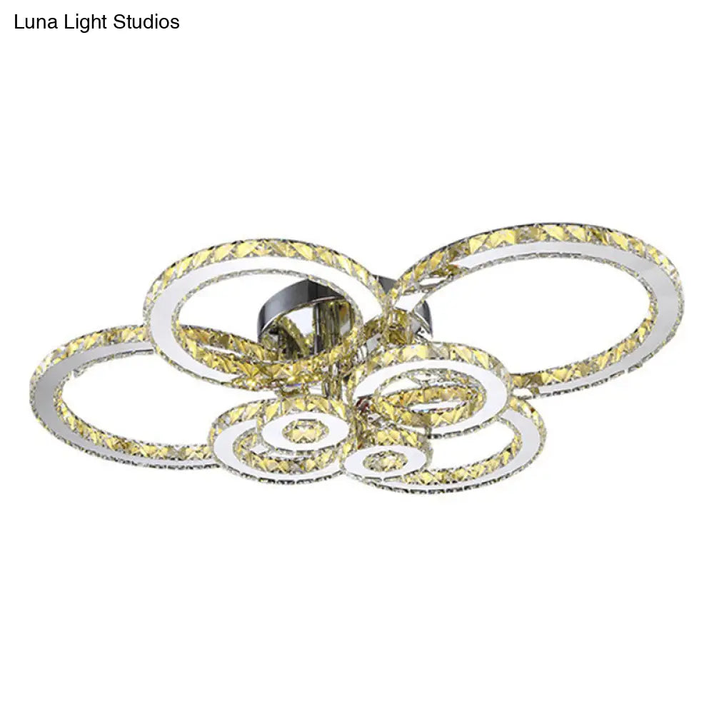 Contemporary Stainless-Steel Led Flush Mount Ceiling Light With Embedded Crystal Ring Design