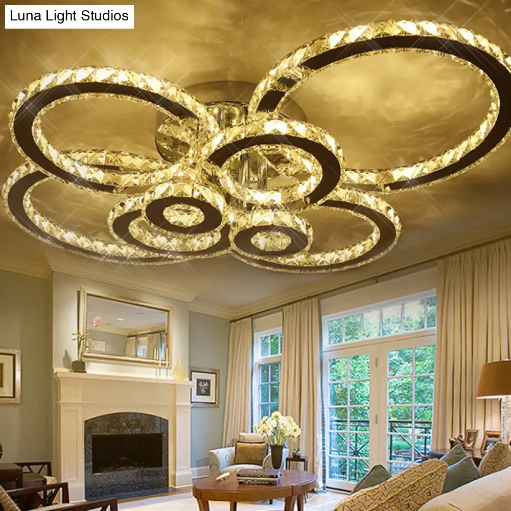 Contemporary Stainless-Steel Led Flush Mount Ceiling Light With Embedded Crystal Ring Design