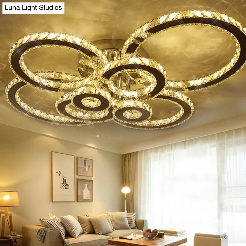 Contemporary Stainless-Steel Led Flush Mount Ceiling Light With Embedded Crystal Ring Design