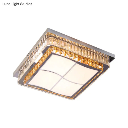 Contemporary Stainless-Steel Led Flush Mount Light Fixture With Crystal Blocks 19.5’/31.5’ Width