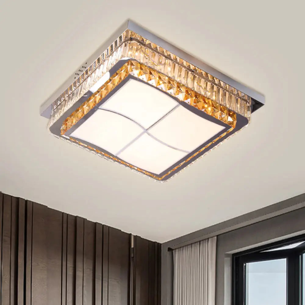 Contemporary Stainless-Steel Led Flush Mount Light Fixture With Crystal Blocks 19.5’/31.5’