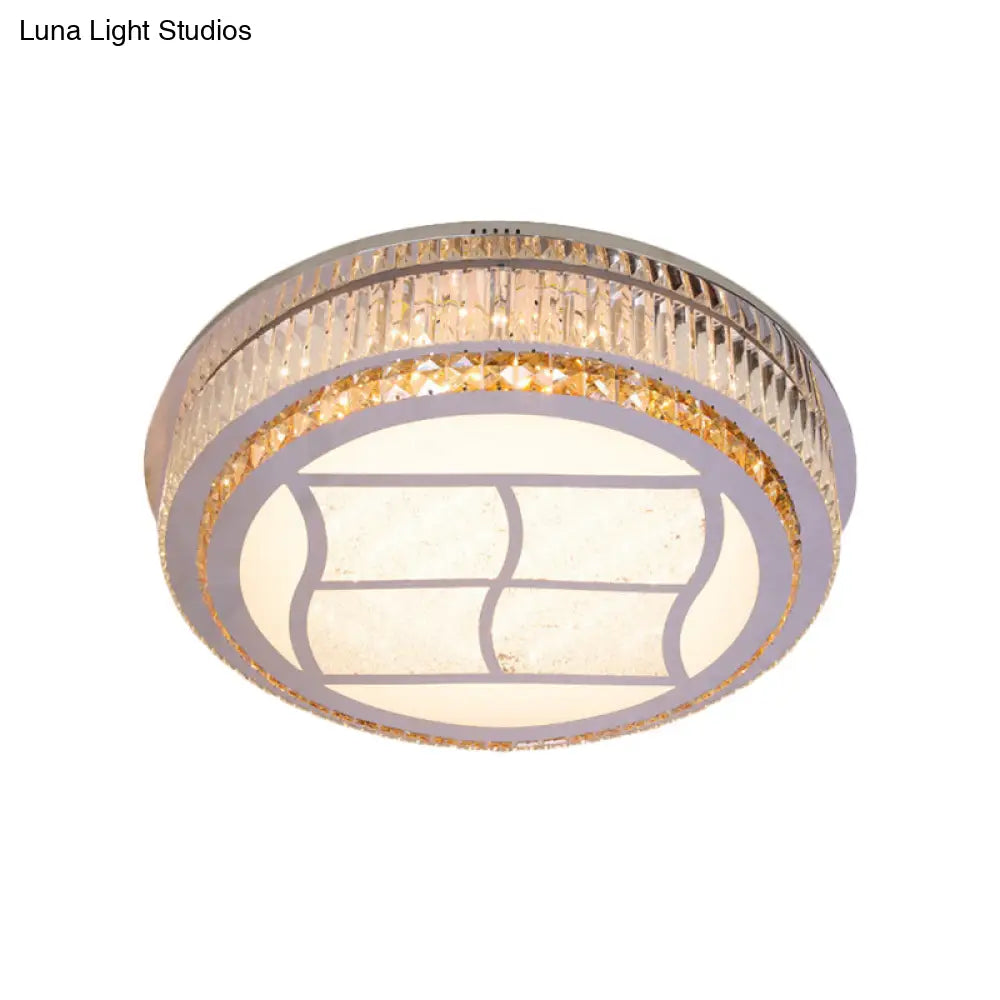 Contemporary Stainless-Steel Led Flush Mount Light Fixture With Crystal Blocks 19.5’/31.5’ Width