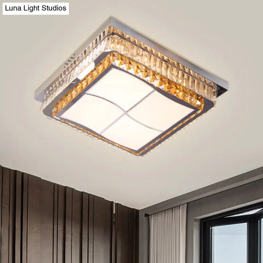 Contemporary Stainless-Steel Led Flush Mount Light Fixture With Crystal Blocks 19.5/31.5 Width /