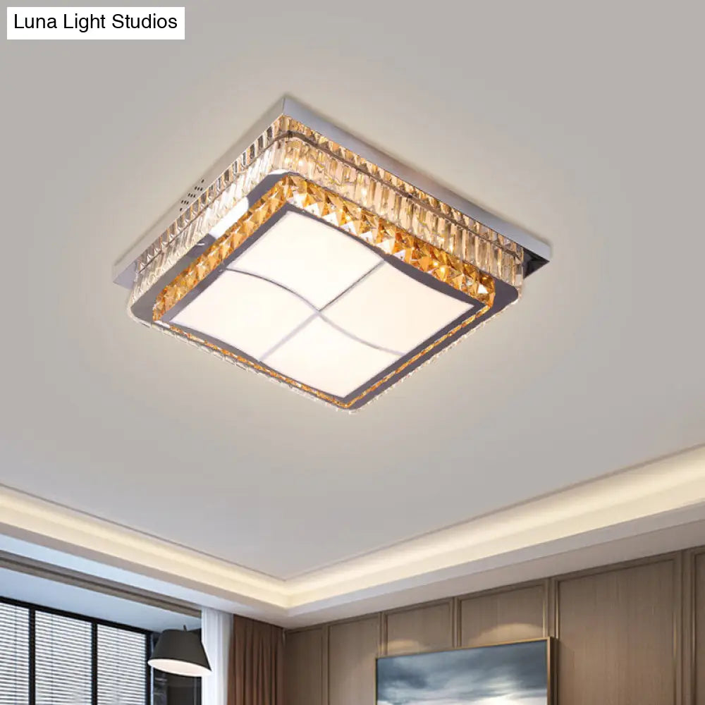 Contemporary Stainless-Steel Led Flush Mount Light Fixture With Crystal Blocks 19.5/31.5 Width