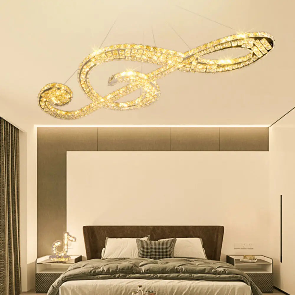 Contemporary Stainless-Steel Led Music Note Pendant Chandelier For Bedroom