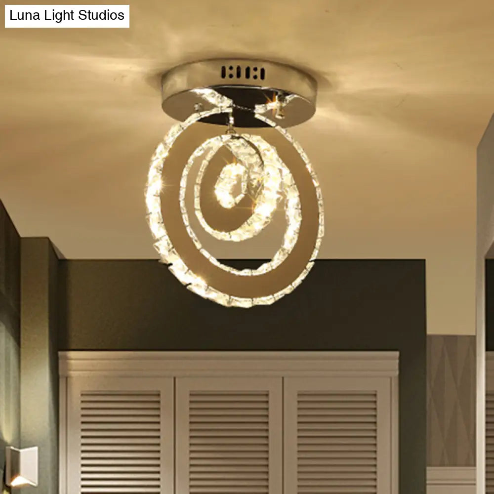 Contemporary Stainless - Steel Led Semi Flush Mount Ceiling Lamp With Clear Crystal Blocks