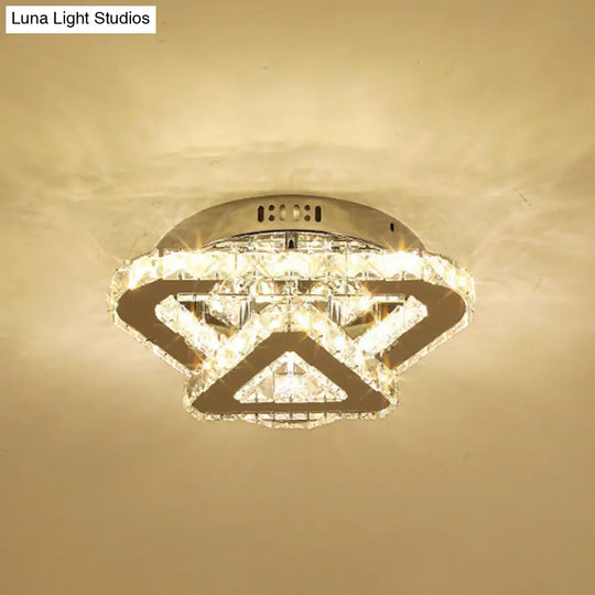 Contemporary Stainless-Steel Led Semi Flush Mount Ceiling Lamp With Clear Crystal Blocks