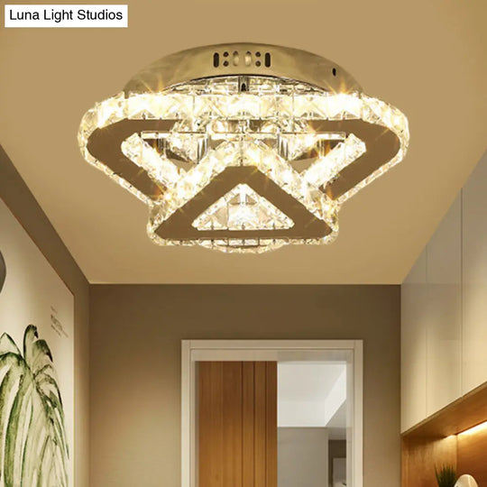 Contemporary Stainless-Steel Led Semi Flush Mount Ceiling Lamp With Clear Crystal Blocks / Triangle