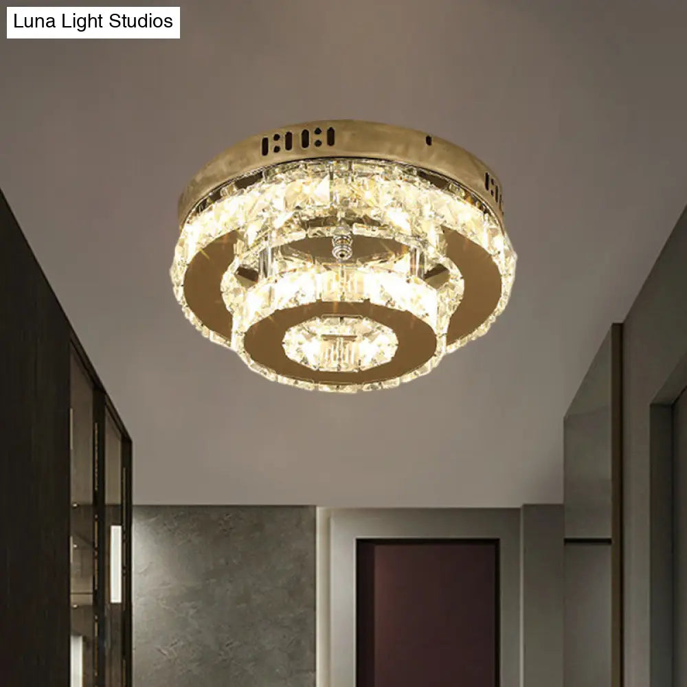 Contemporary Stainless - Steel Led Semi Flush Mount Ceiling Lamp With Clear Crystal Blocks