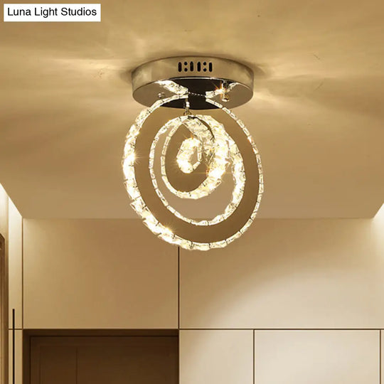 Contemporary Stainless-Steel Led Semi Flush Mount Ceiling Lamp With Clear Crystal Blocks / Double