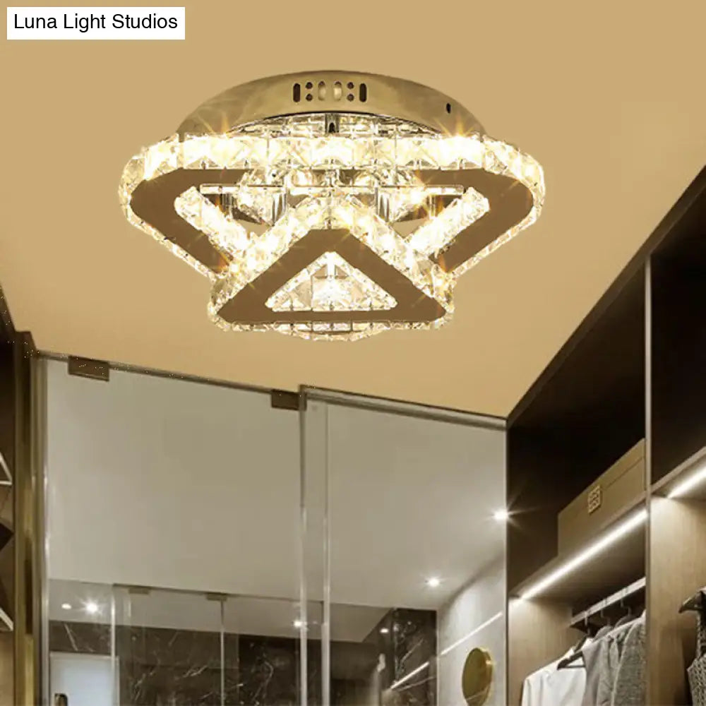 Contemporary Stainless - Steel Led Semi Flush Mount Ceiling Lamp With Clear Crystal Blocks