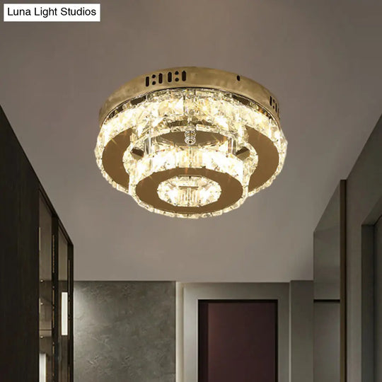 Contemporary Stainless-Steel Led Semi Flush Mount Ceiling Lamp With Clear Crystal Blocks