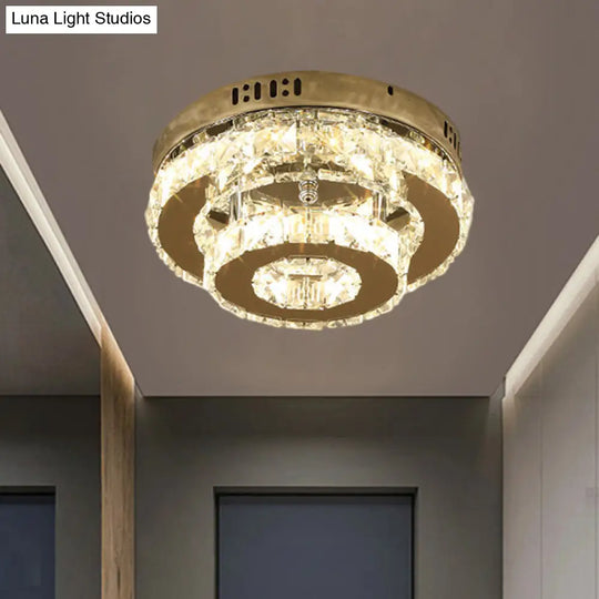 Contemporary Stainless - Steel Led Semi Flush Mount Ceiling Lamp With Clear Crystal Blocks