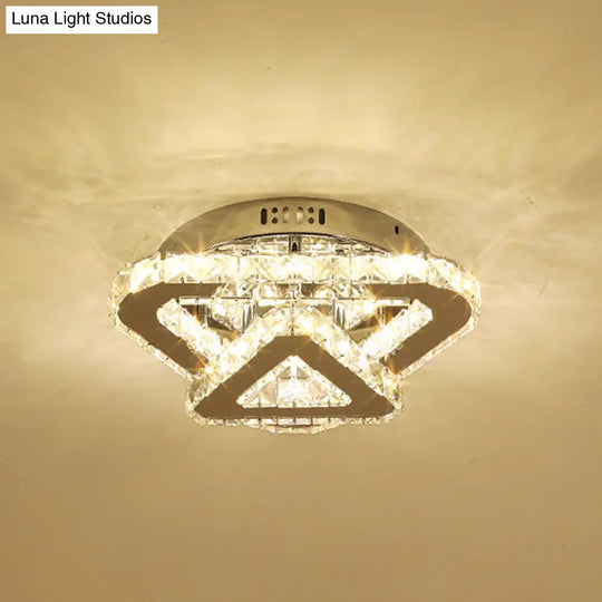 Contemporary Stainless - Steel Led Semi Flush Mount Ceiling Lamp With Clear Crystal Blocks