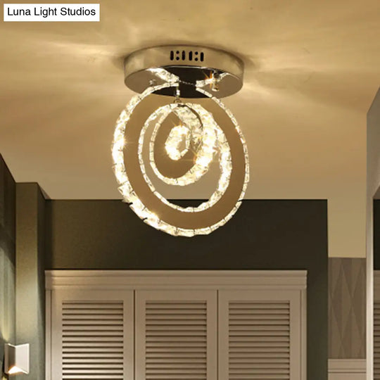 Contemporary Stainless-Steel Led Semi Flush Mount Ceiling Lamp With Clear Crystal Blocks