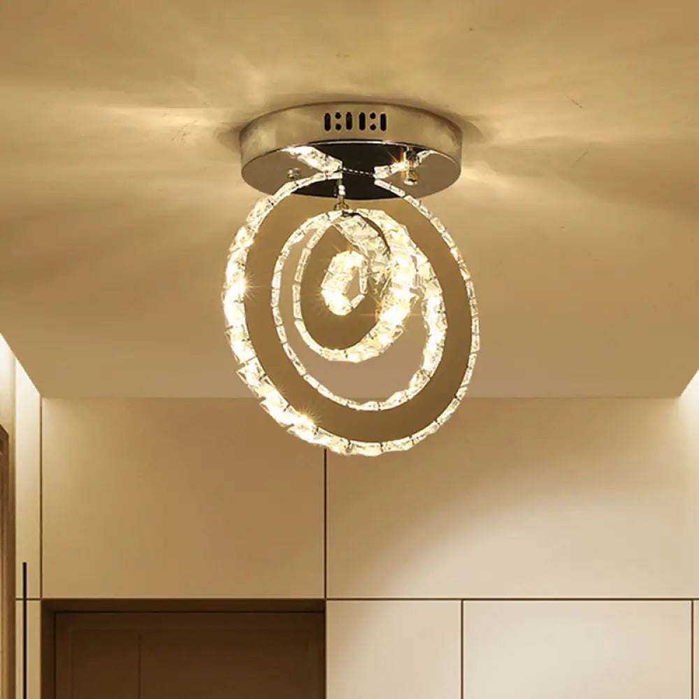 Contemporary Stainless - Steel Led Semi Flush Mount Ceiling Lamp With Clear Crystal Blocks / Double