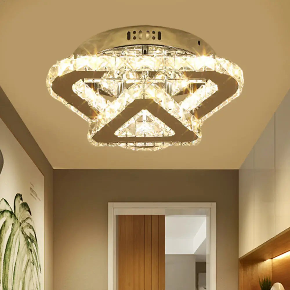 Contemporary Stainless - Steel Led Semi Flush Mount Ceiling Lamp With Clear Crystal Blocks /