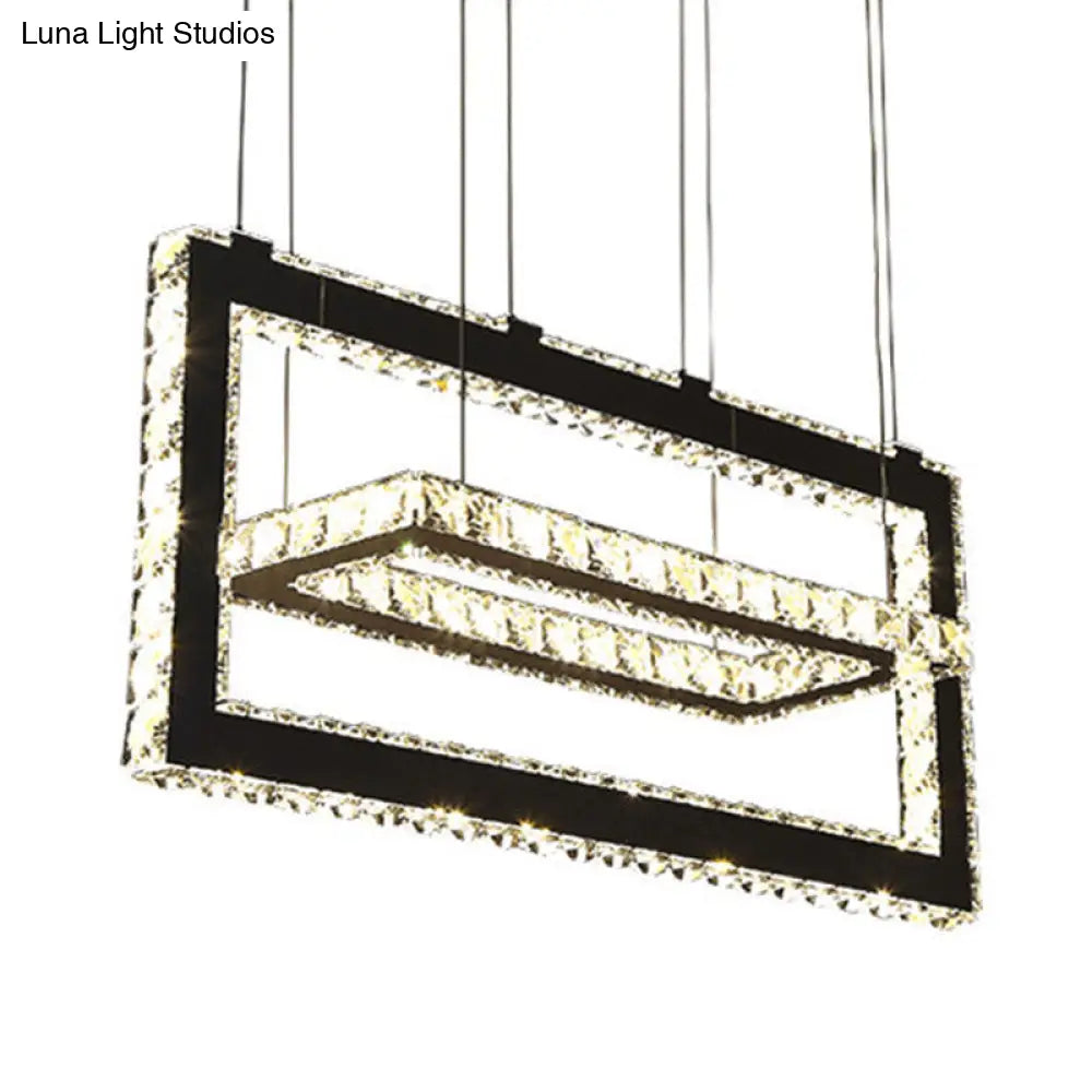 Contemporary Stainless-Steel Rectangle Pendant Light Crystal Led Chandelier