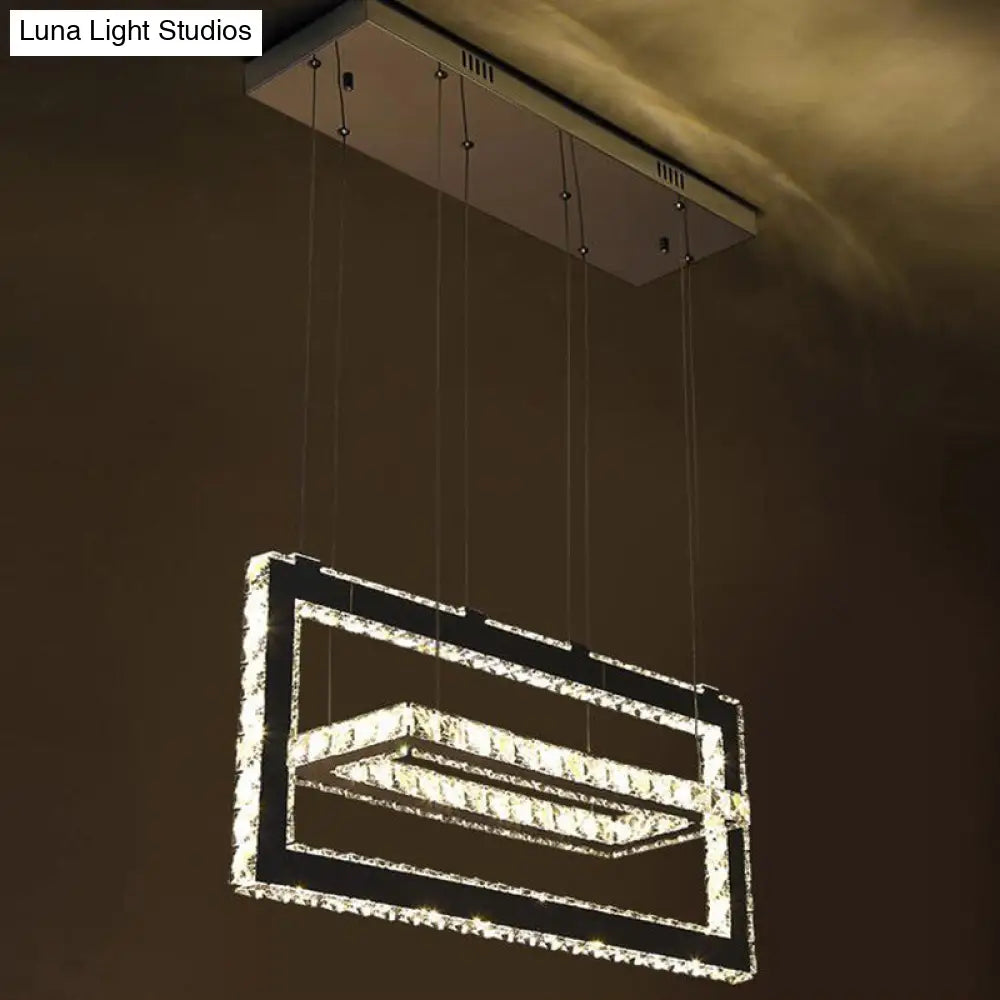 Contemporary Stainless-Steel Rectangle Pendant Light With Led Chandelier And K9 Crystal Accents