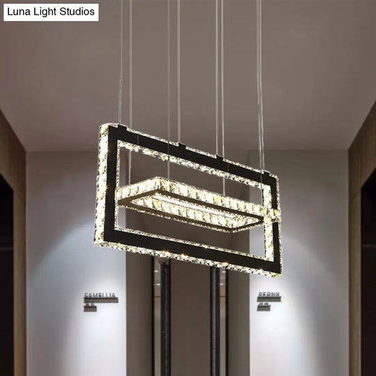 Contemporary Stainless-Steel Rectangle Pendant Light With Led Chandelier And K9 Crystal Accents