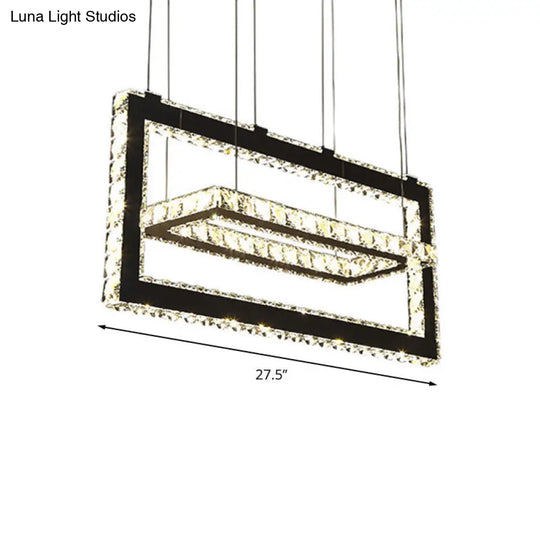 Contemporary Stainless-Steel Rectangle Pendant Light With Led Chandelier And K9 Crystal Accents