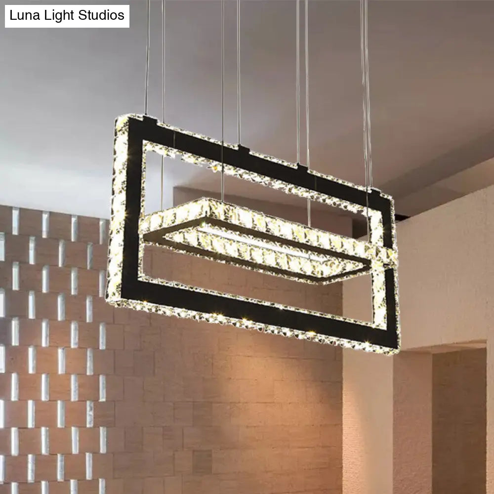 Contemporary Stainless-Steel Rectangle Pendant Light With Led Chandelier And K9 Crystal Accents