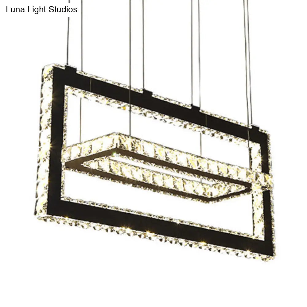 Contemporary Stainless-Steel Rectangle Pendant Light With Led Chandelier And K9 Crystal Accents