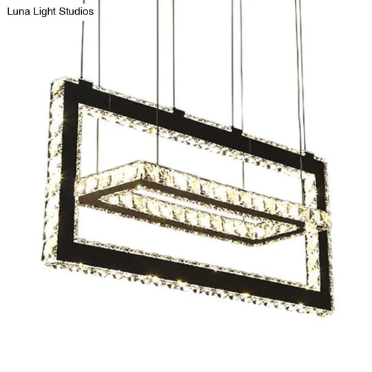 Contemporary Stainless-Steel Rectangle Pendant Light With Led Chandelier And K9 Crystal Accents