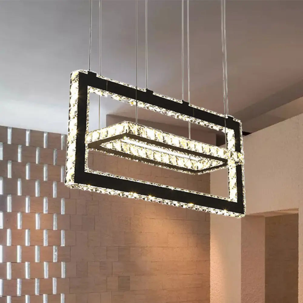 Contemporary Stainless-Steel Rectangle Pendant Light Crystal Led Chandelier / Warm