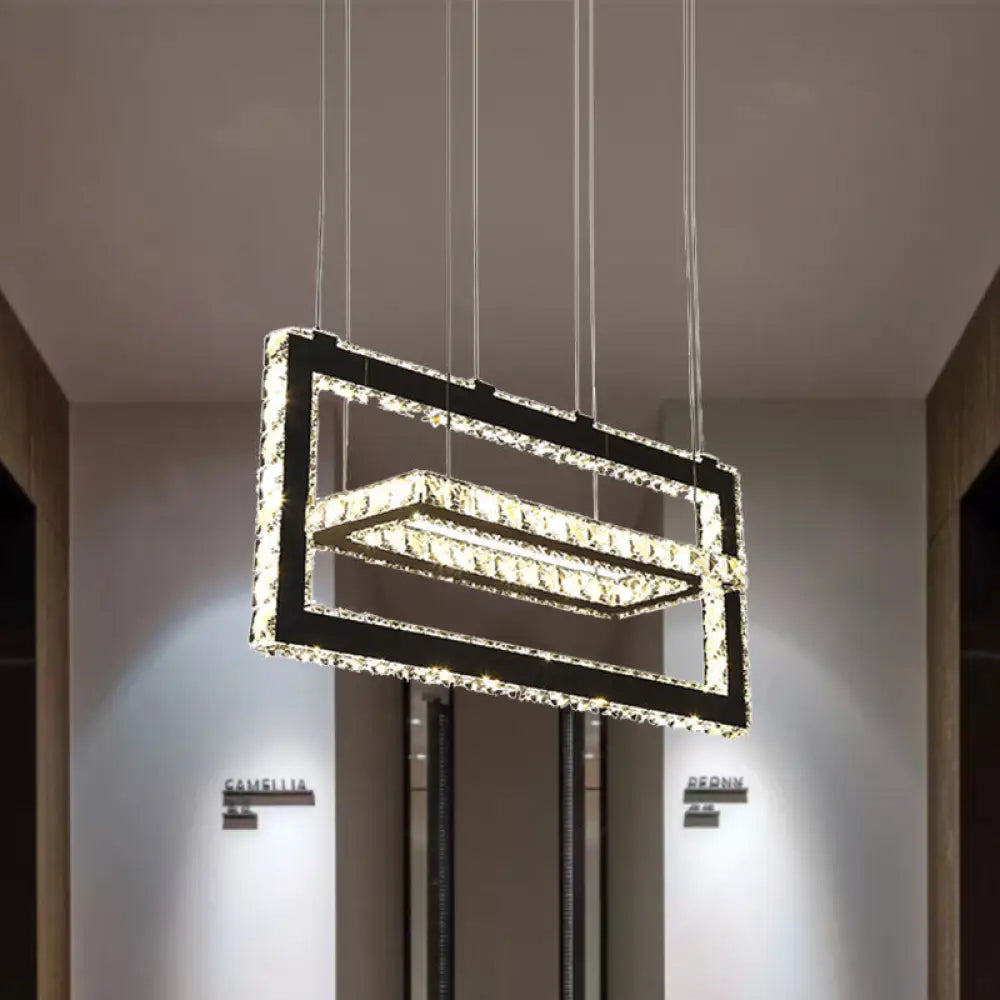 Contemporary Stainless-Steel Rectangle Pendant Light Crystal Led Chandelier / White