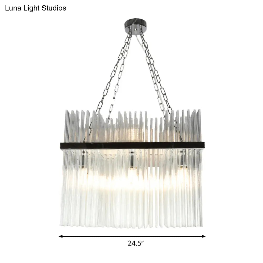 Contemporary Stainless-Steel Tube Chandelier - 10-Bulb Crystal Ceiling Hanging Light