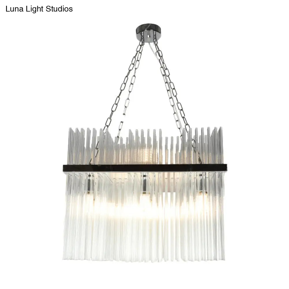 Contemporary Stainless-Steel Tube Chandelier With Crystal Ceiling Hanging Light - 10 Bulbs