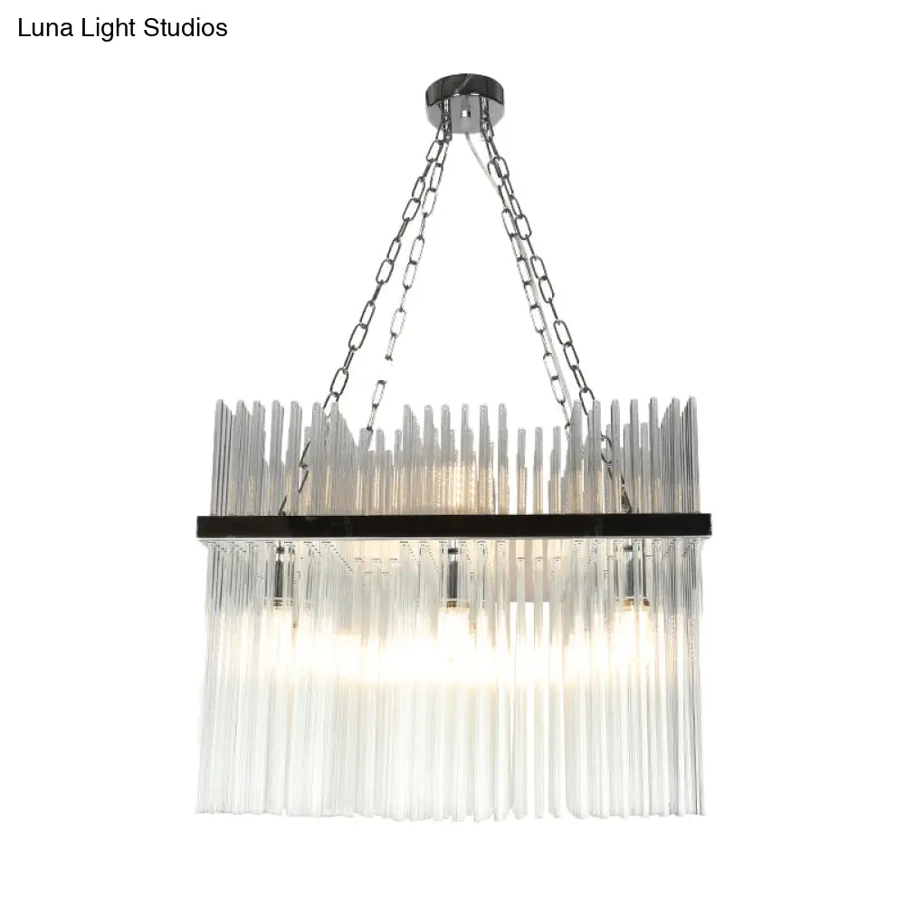 Contemporary Stainless-Steel Tube Chandelier - 10-Bulb Crystal Ceiling Hanging Light