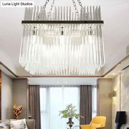 Contemporary Stainless-Steel Tube Chandelier With Crystal Ceiling Hanging Light - 10 Bulbs