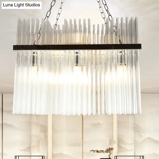 Contemporary Stainless-Steel Tube Chandelier With Crystal Ceiling Hanging Light - 10 Bulbs