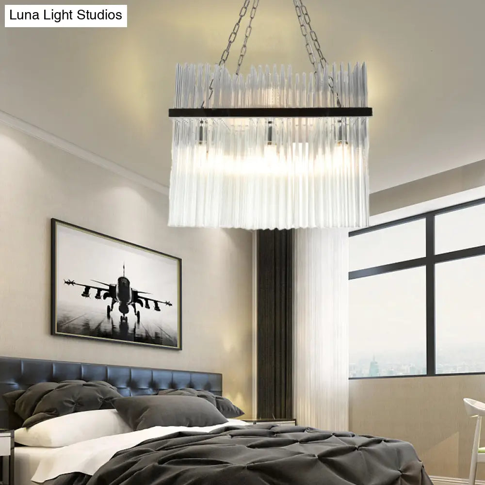 Contemporary Stainless-Steel Tube Chandelier - 10-Bulb Crystal Ceiling Hanging Light