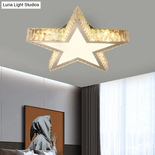 Contemporary Star Crystal Led Ceiling Lamp - Stainless Steel Flush Mount Light Stainless-Steel