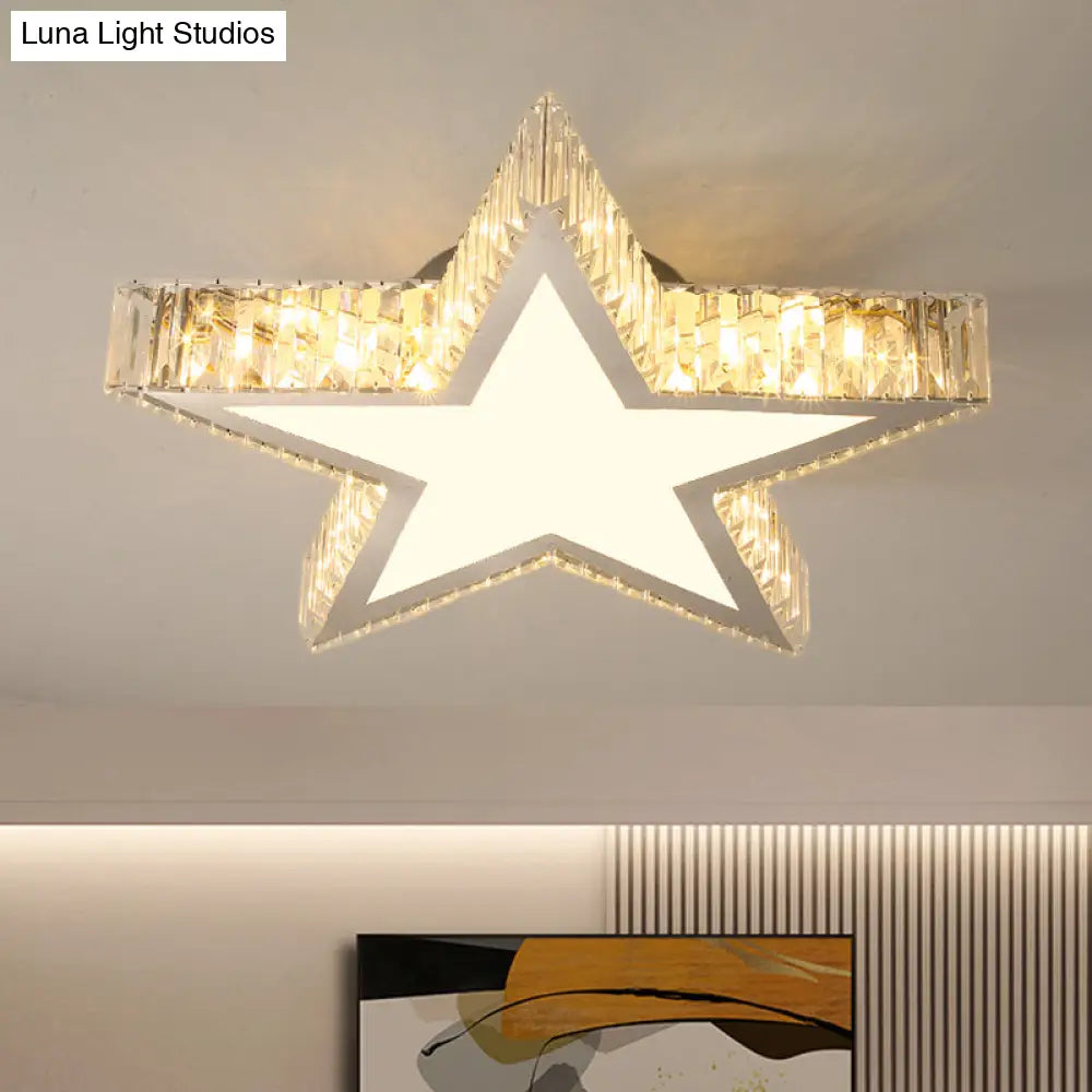 Contemporary Star Crystal Led Ceiling Lamp - Stainless Steel Flush Mount Light